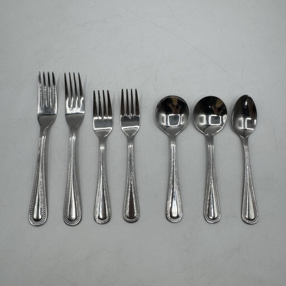 Delco Prima by Oneida Beaded Stainless Steel Mixed Replacement Spoon Fork Lot